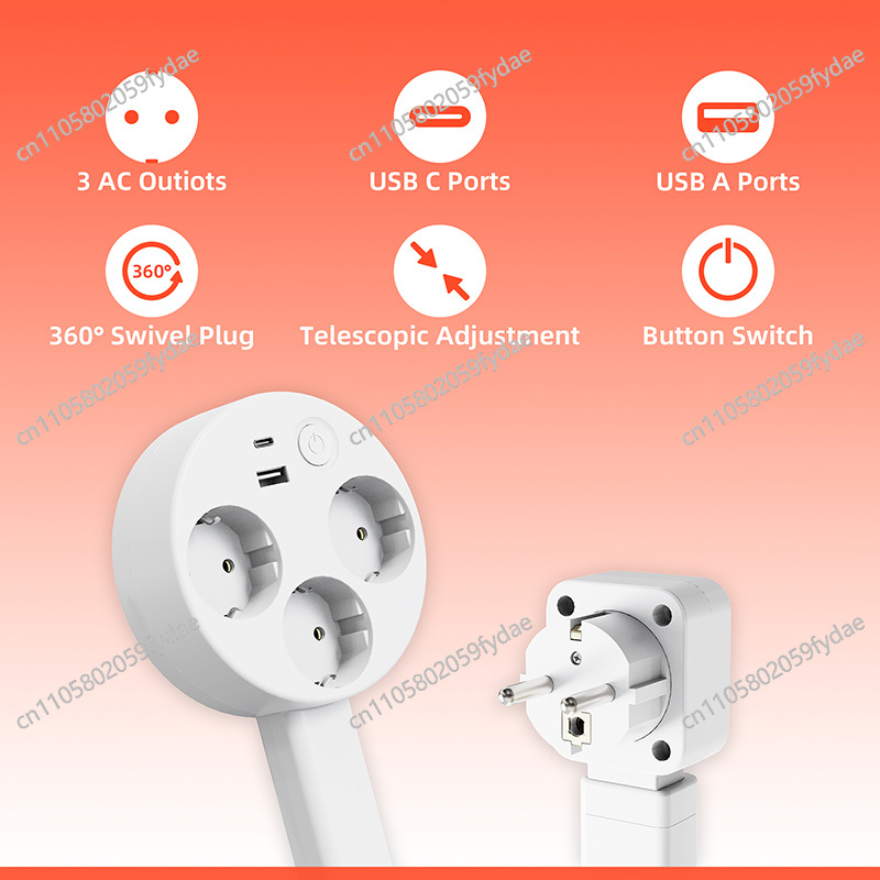 Power Tools Extension - Tomada Elétrica Rotativa/Extensível com Plugue EU